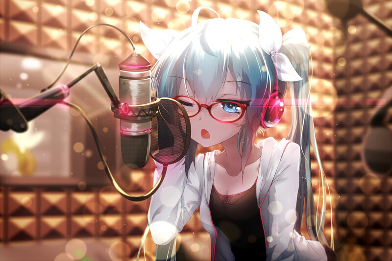 Anime Girl Singing — White, Focused