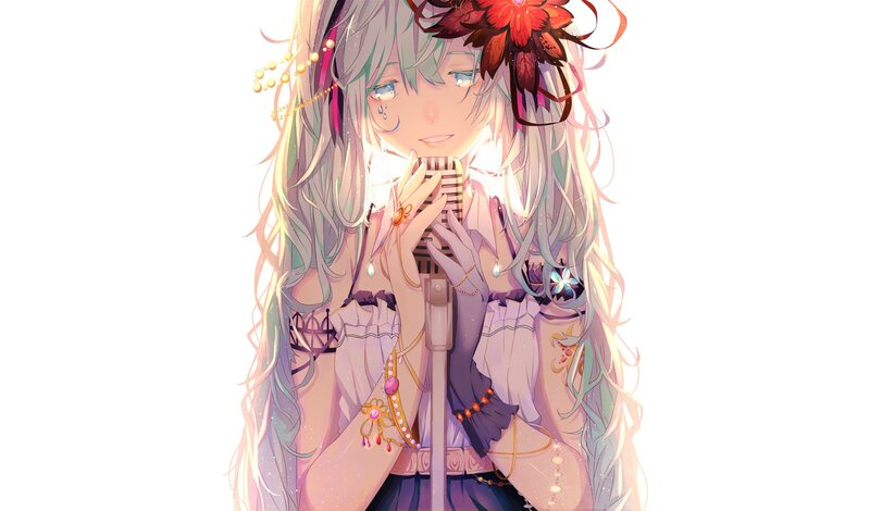 Anime Girl Singing — White, Serene, Digital Art, Microphone
