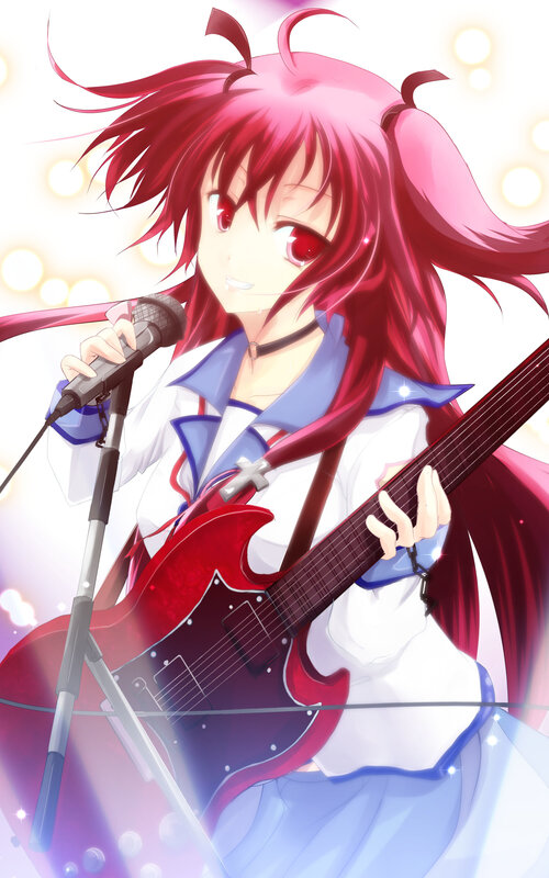 anime girl singing with guitar