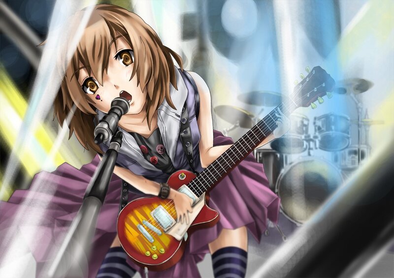 anime girl singing with guitar