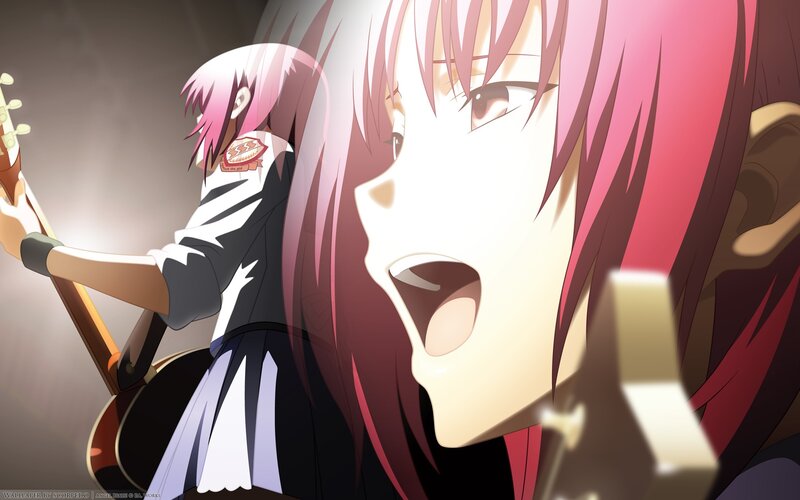 anime girl singing with guitar