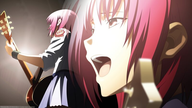 anime girl singing with guitar