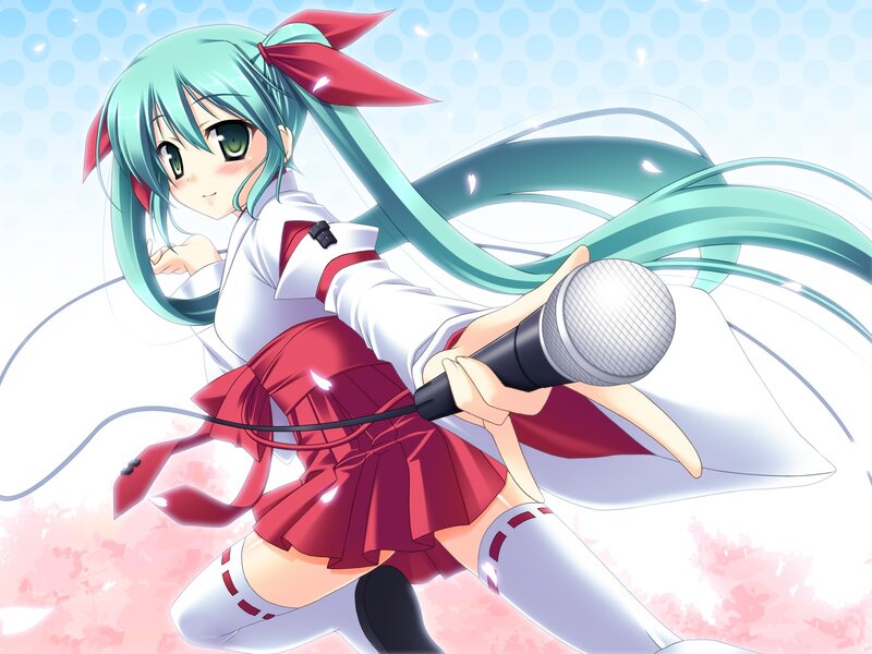 Anime girl singing with microphone