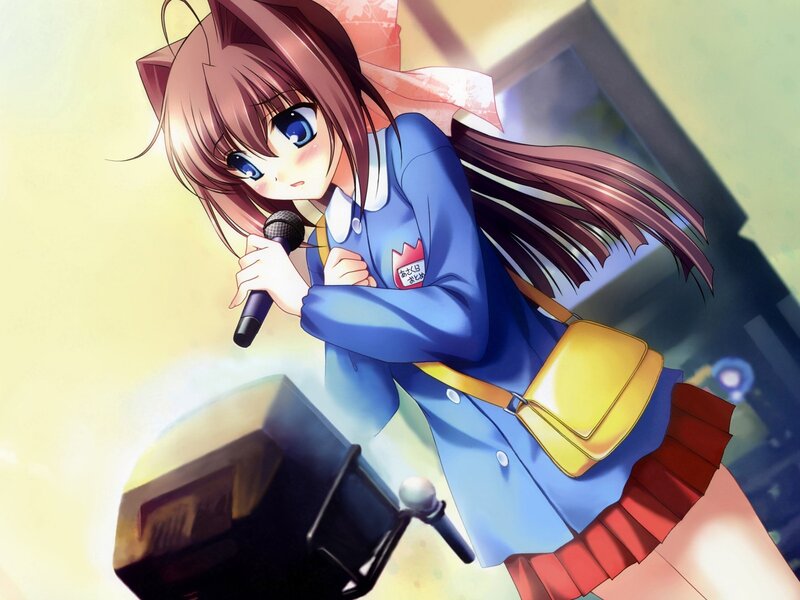 anime girl singing with microphone