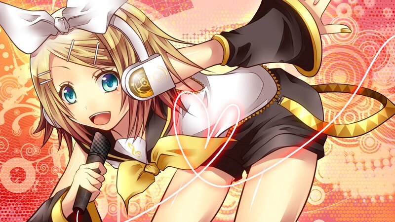 Anime girl singing with microphone