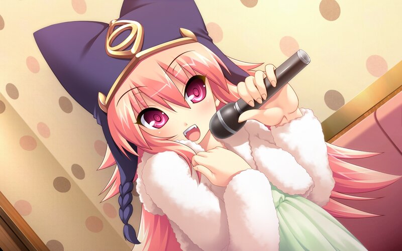 anime girl singing with microphone