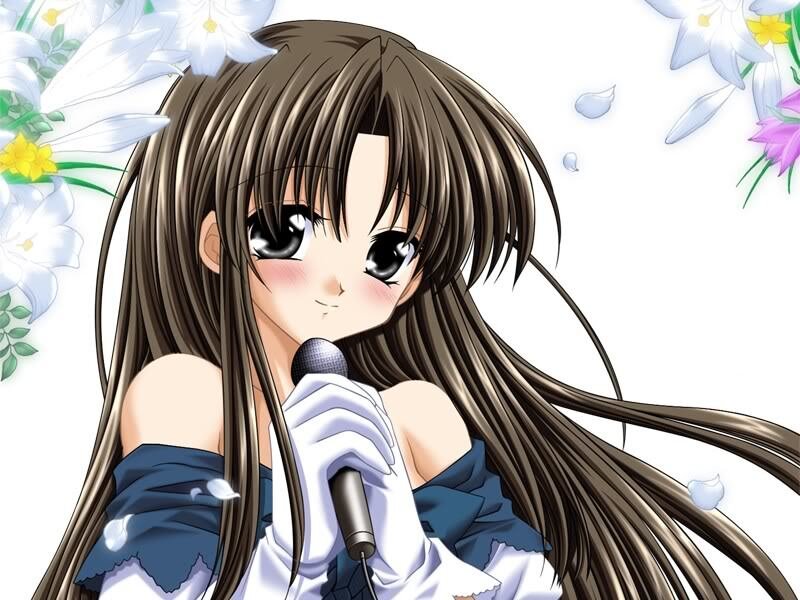 anime girl singing with microphone