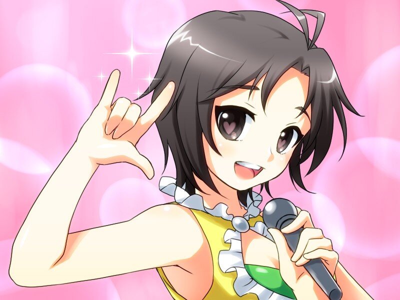 anime girl singing with microphone