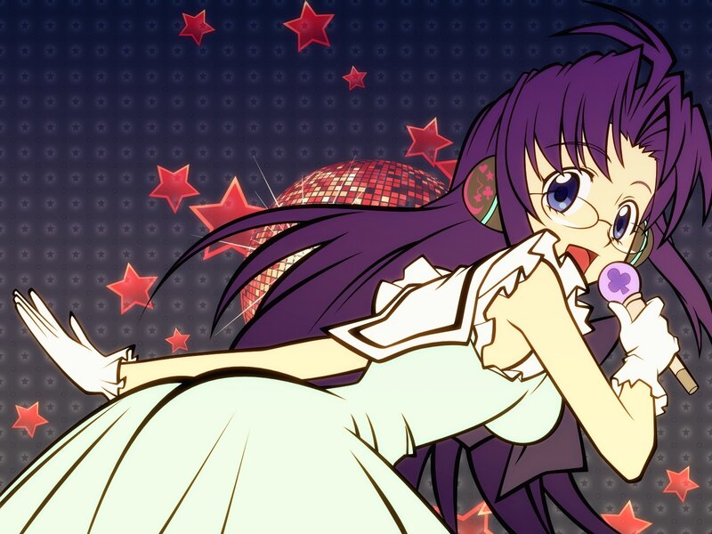 anime girl singing with microphone