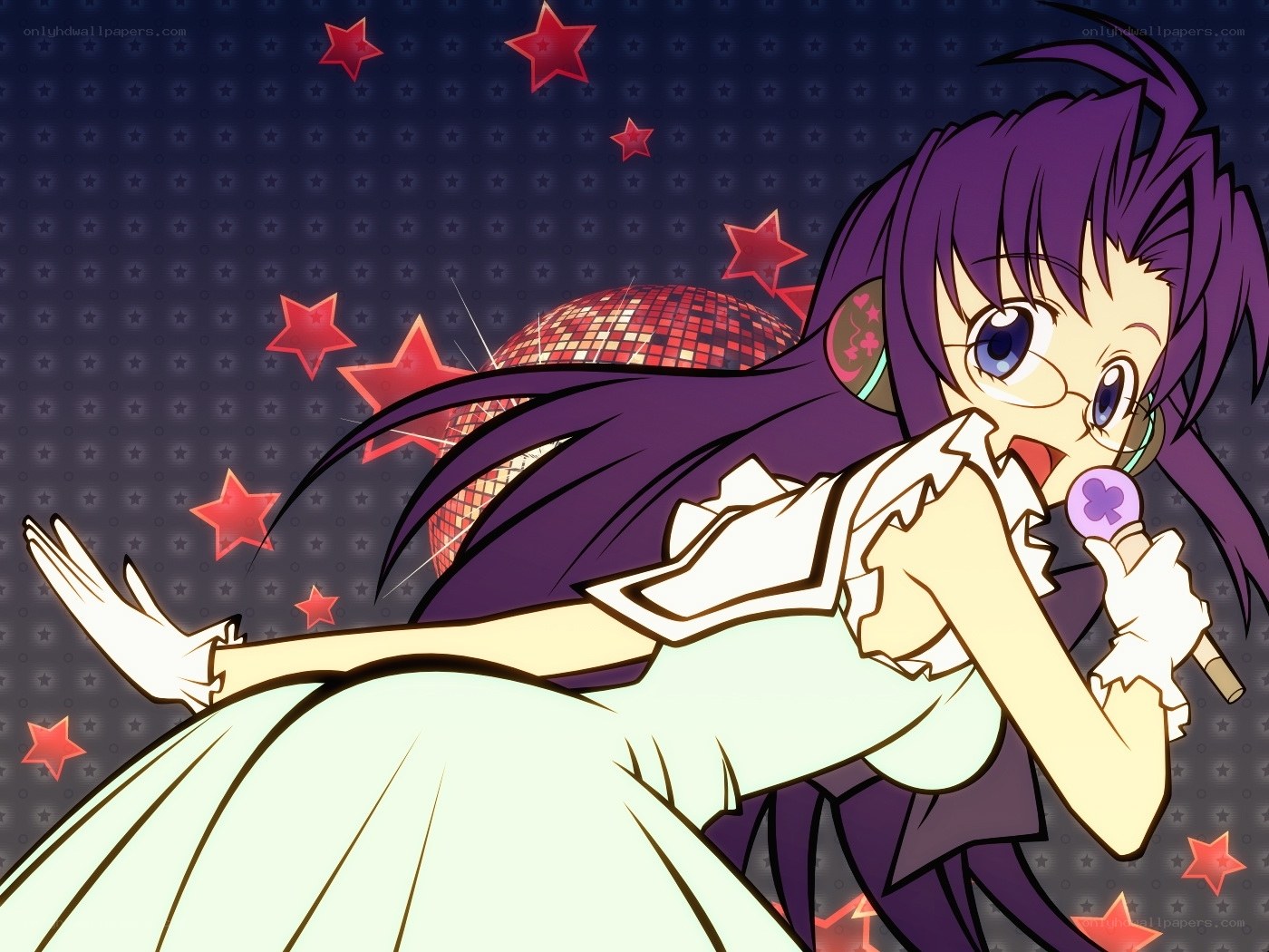 anime girl singing with microphone