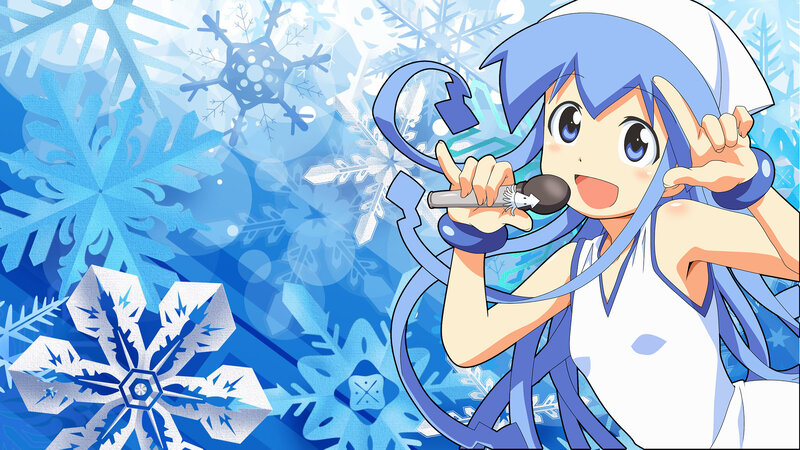 anime girl singing with snowflakes