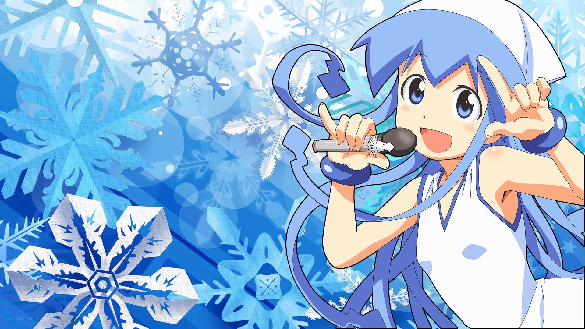 anime girl singing with snowflakes