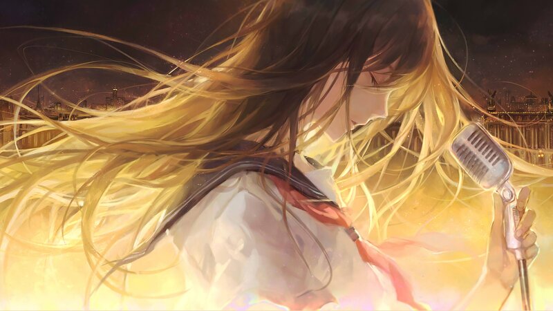 Anime Girl Singing — Yellow, Dramatic, Night