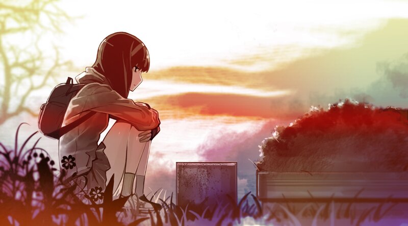 Anime Girl Sitting Alone — Orange