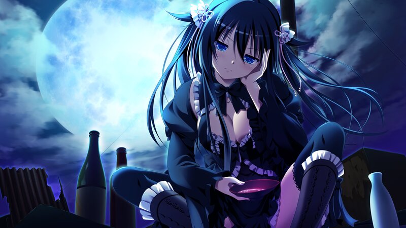 Anime Girl Sitting at Night