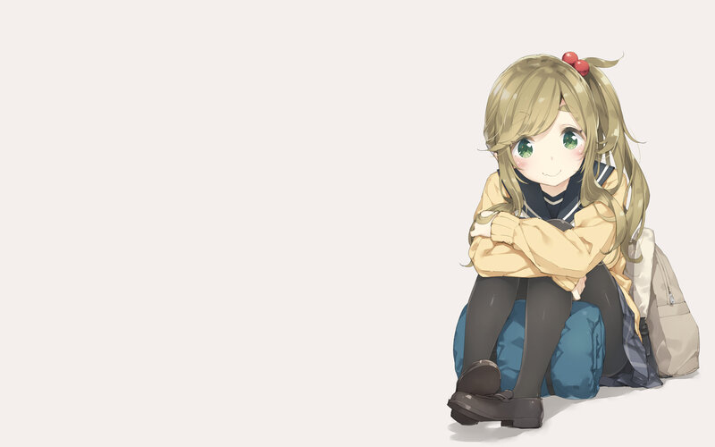 Anime Girl Sitting — Beige, Calm, Backpack