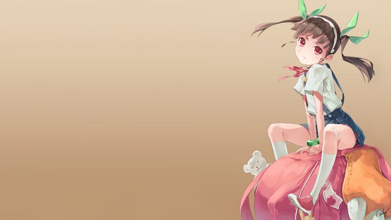 Anime Girl Sitting — Beige, Calm
