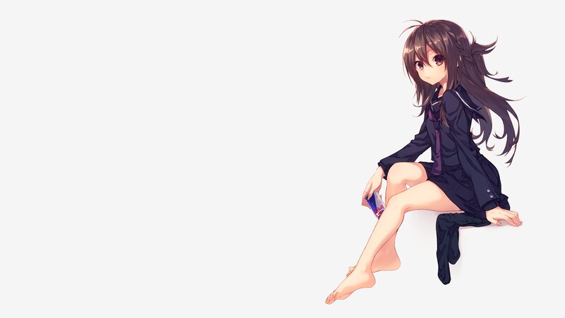 Anime Girl Sitting — Black, Calm, Digital Art, School Uniform