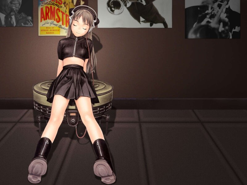Anime Girl Sitting — Black, Calm, Digital Art