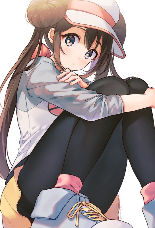 Anime Girl Sitting — Black, Calm, Hat