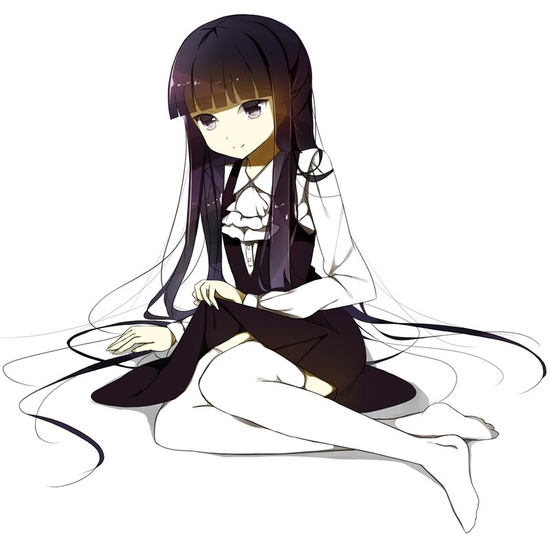 Anime Girl Sitting — Black, Calm, Long Hair