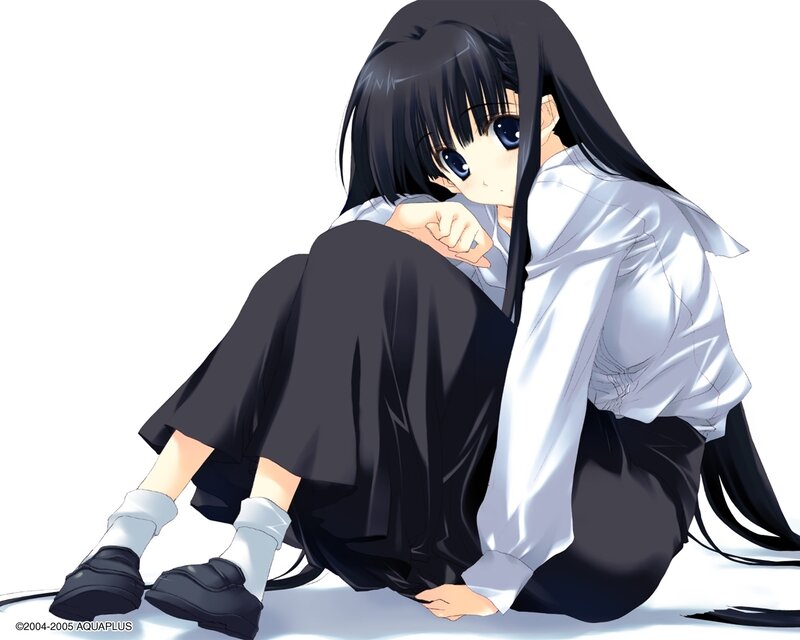 Anime Girl Sitting — Black, Calm, School Uniform