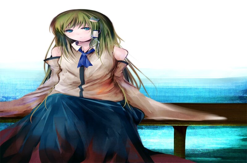 Anime Girl Sitting — Blue, Calm, Afternoon