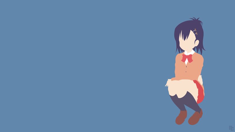 Anime Girl Sitting — Blue, Calm, Minimalist