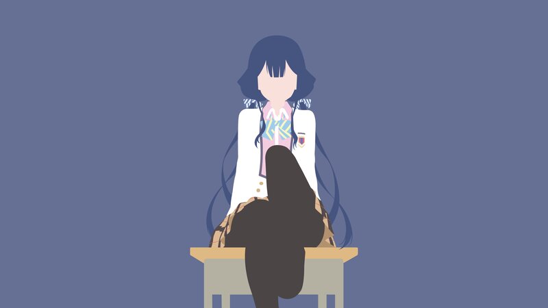 Anime Girl Sitting — Blue, Calm, School Uniform