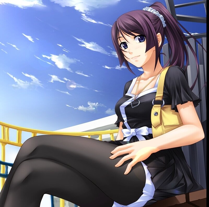 Anime Girl Sitting — Blue, Calm
