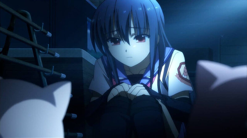 Anime Girl Sitting — Blue, Dramatic