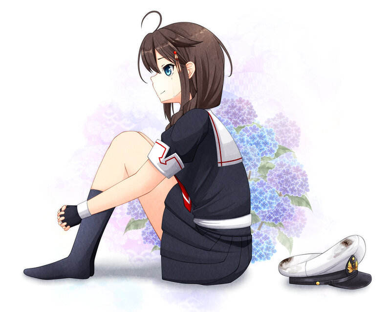 Anime Girl Sitting — Blue, Melancholy