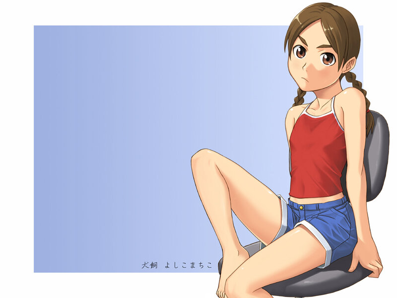 Anime Girl Sitting — Blue, Neutral