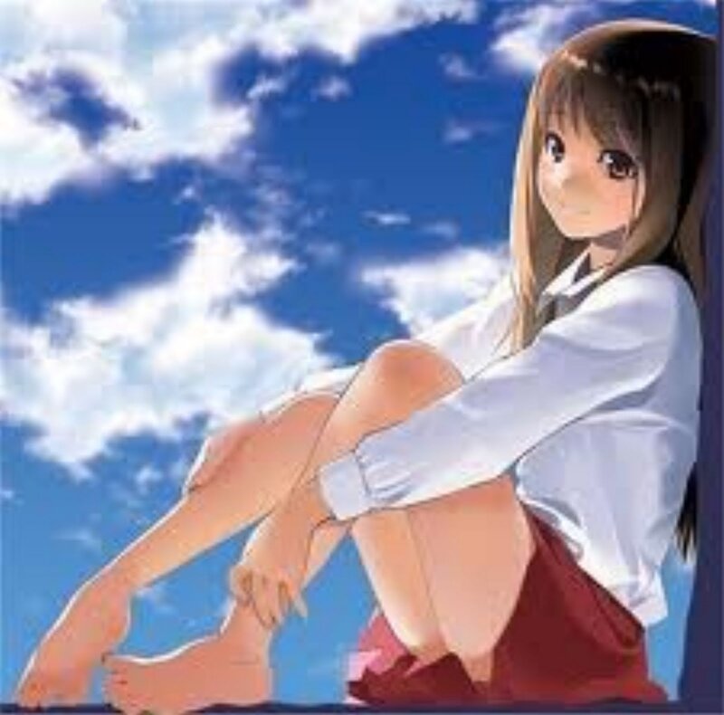 Anime Girl Sitting — Blue, Serene, Afternoon, Manga