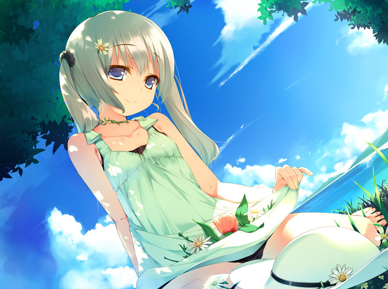 Anime Girl Sitting — Blue, Serene