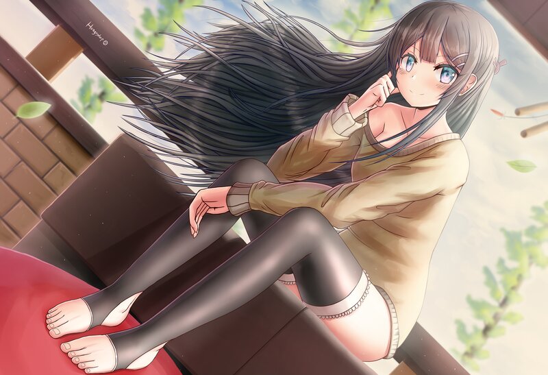 Anime Girl Sitting — Brown, Calm, Afternoon, Digital Art