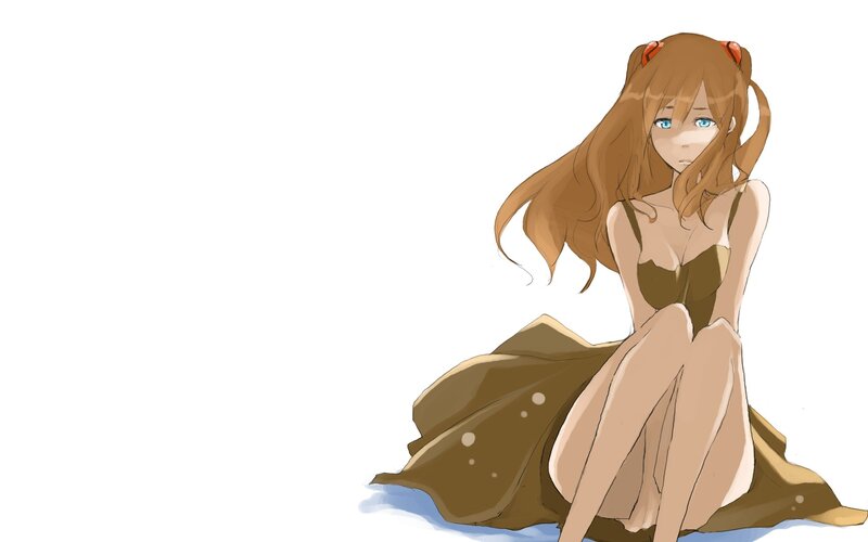 Anime Girl Sitting — Brown, Calm, Dress, Pigtails