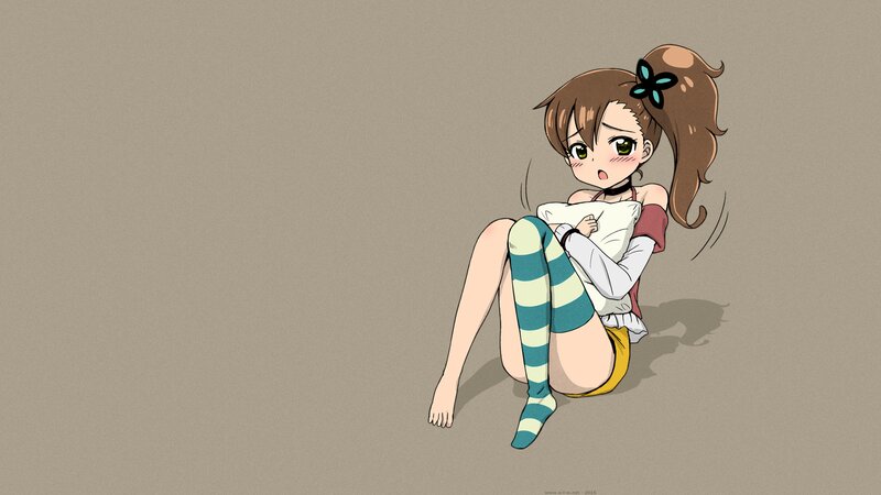 Anime Girl Sitting — Brown, Calm, Pillow