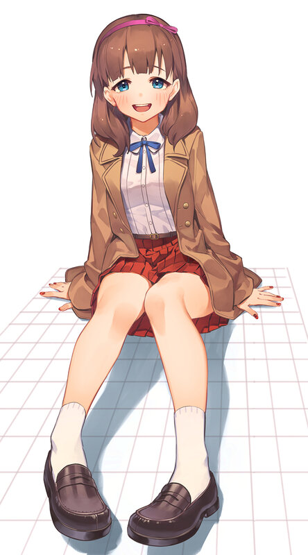 Anime Girl Sitting — Brown, Cheerful