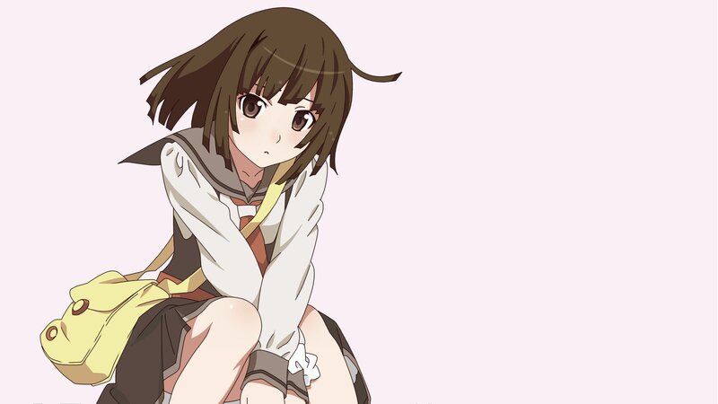 Anime Girl Sitting — Brown, Neutral, School Uniform