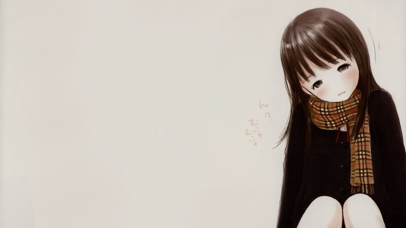 Anime Girl Sitting — Brown, Pensive