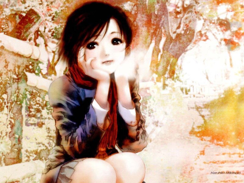 Anime Girl Sitting — Brown, Serene