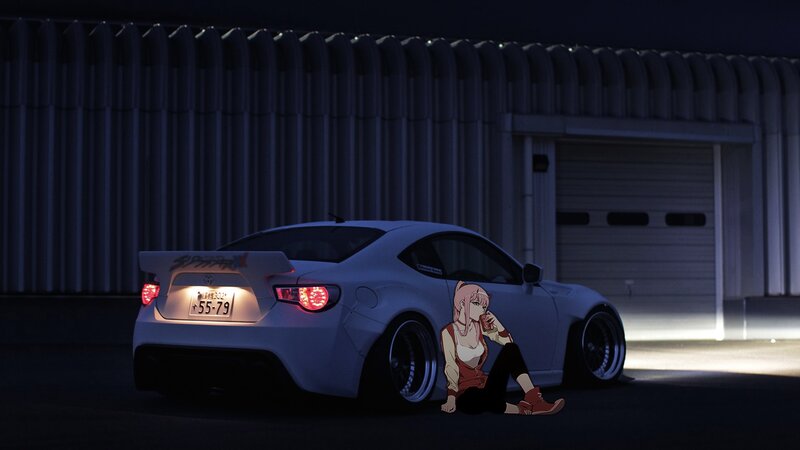 Anime Girl Sitting by Car