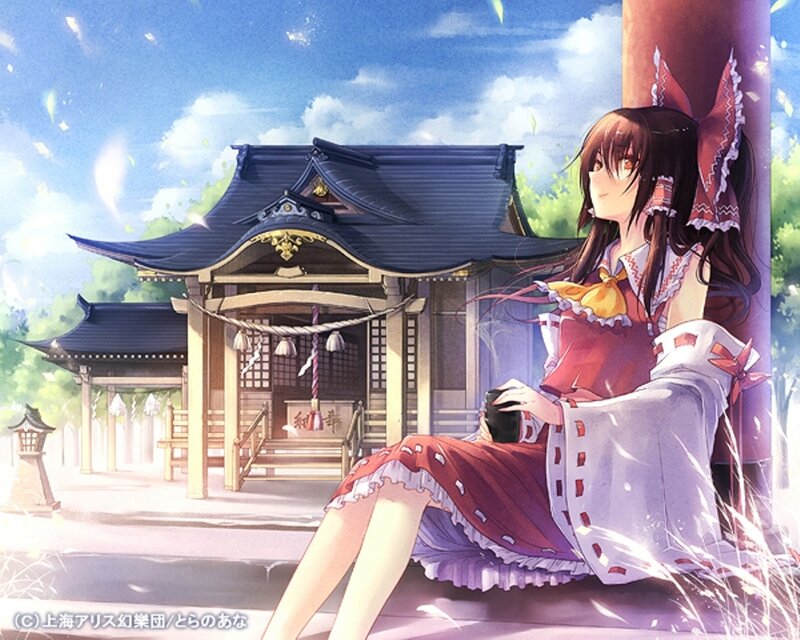Anime Girl Sitting by Shrine