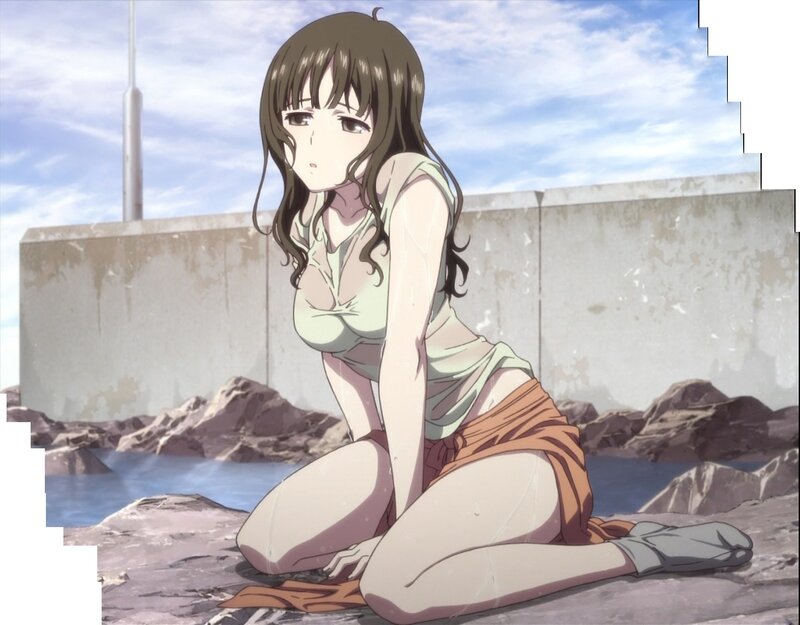 anime girl sitting by the water