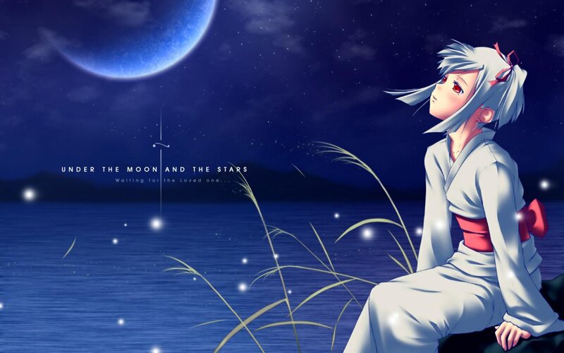 Anime Girl Sitting by Water