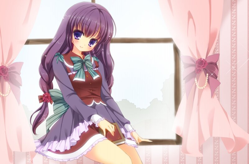 Anime Girl Sitting by Window — Purple
