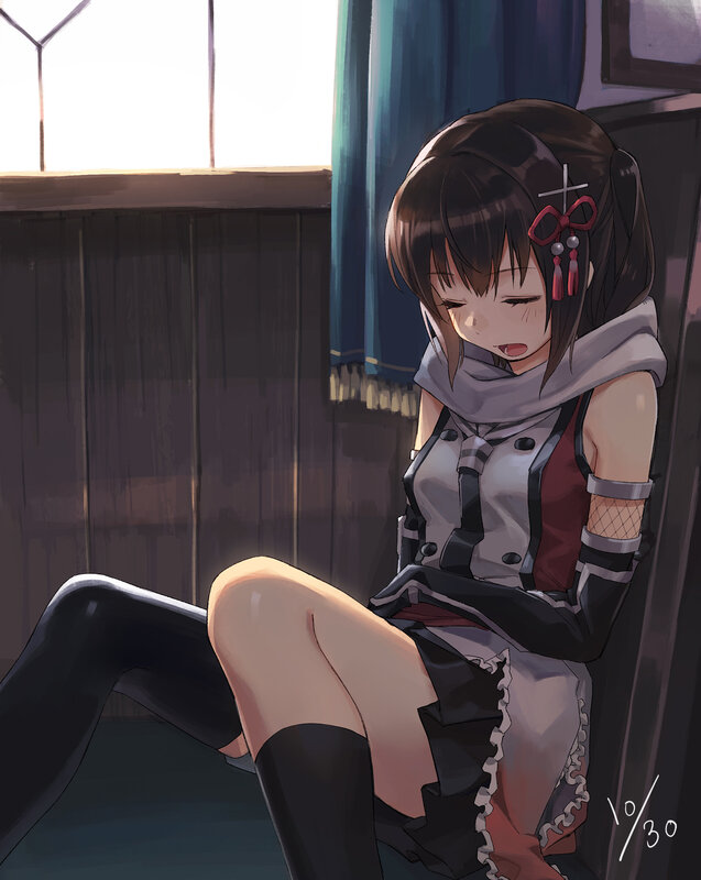 Anime Girl Sitting — Gray, Calm, Morning