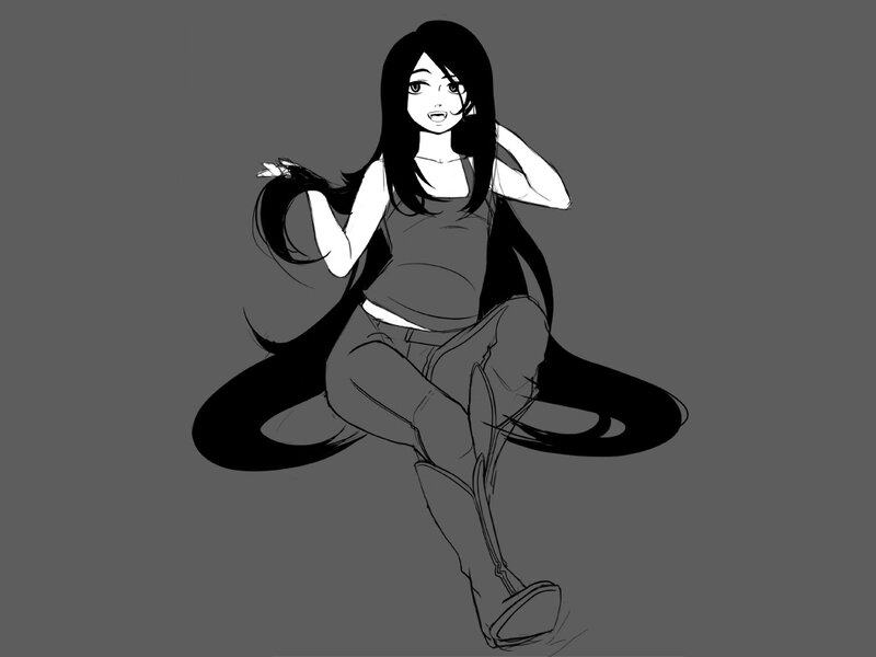 Anime Girl Sitting — Gray