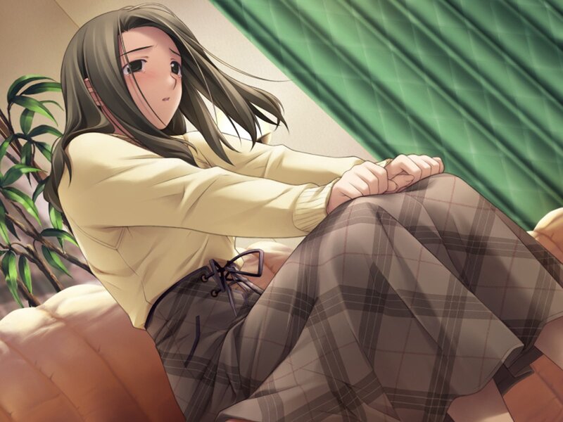 Anime Girl Sitting — Green, Calm, Afternoon